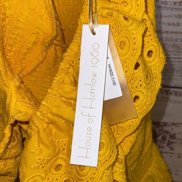 NWT House of Harlow Embroidered Shirred Yellow Peplum Eyelet Top Shirt Size XS - Picture 7 of 8